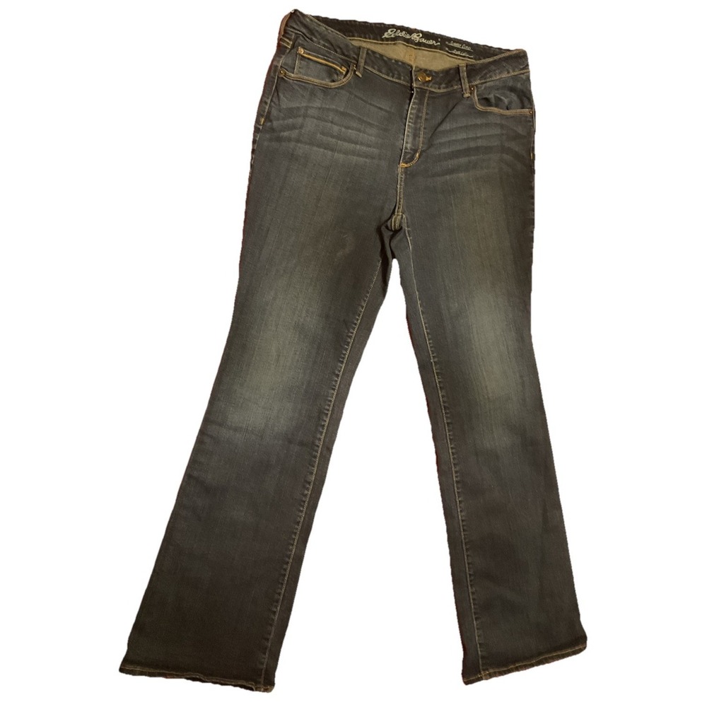 Eddie Bauer‎ Slightly Curvy Bootcut Denim Blue Jeans Sz 16 Dark Wash Stretch
